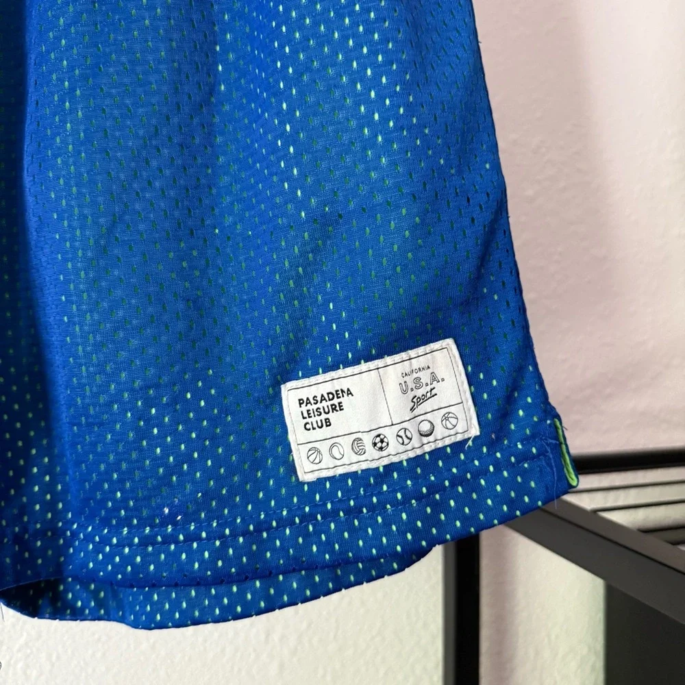 PASADENA LEISURE CLUB blue basketball mesh athletic logo patch‎ elastic shorts